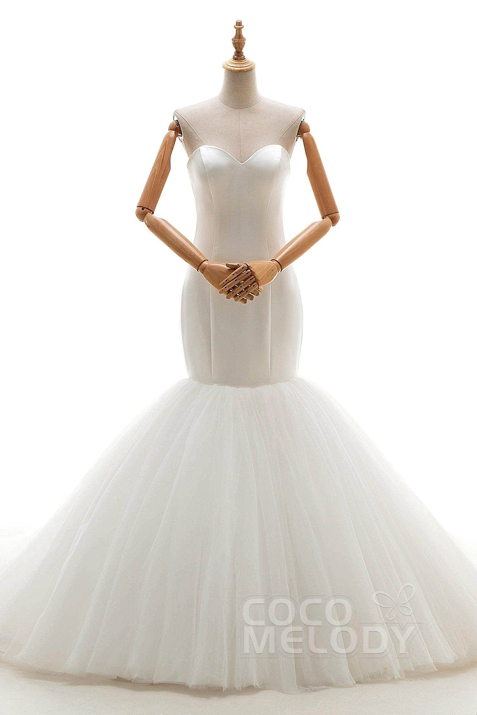 Trumpet-Mermaid Chapel Train Tulle Wedding Dress CWLT16008 - COCOMELODY